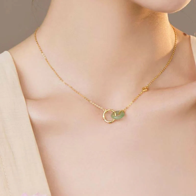 Buddha Stones 925 Sterling Silver Natural Green Aventurina Peace Buckle Bamboo Coin Prosperity Necklace Pendant - Image 6
