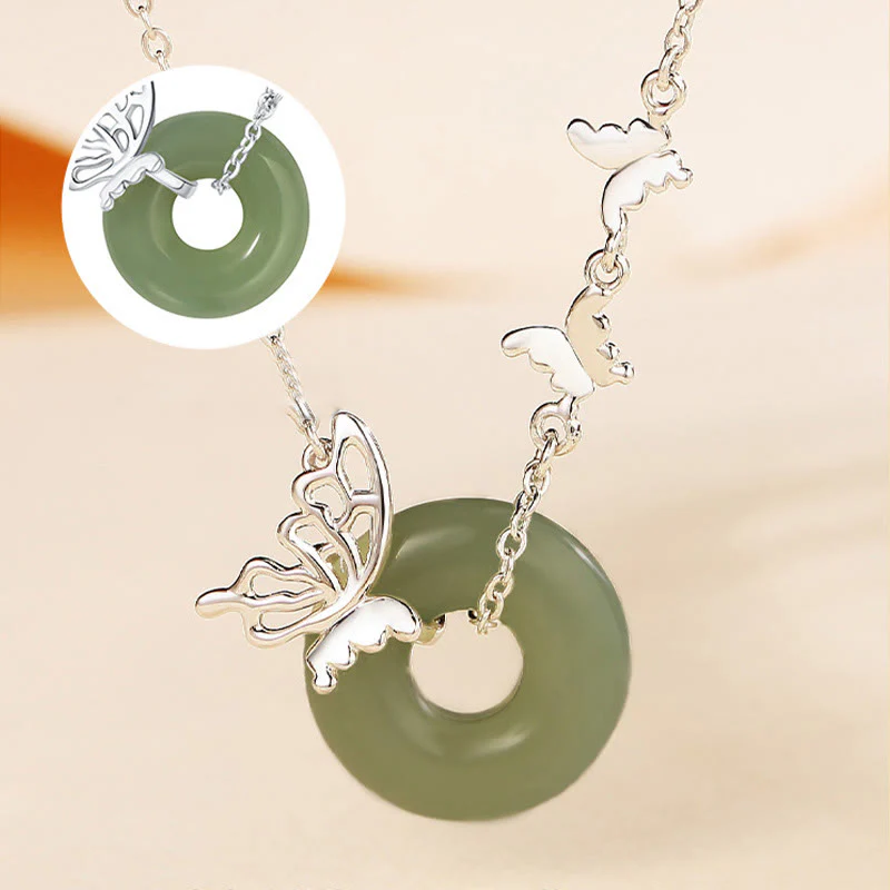 Buddha Stones 925 Sterling Silver Natural Hetian Jade Peace Buckle Butterfly Luck Prosperity Bracciale Collana Pendente - Image 3