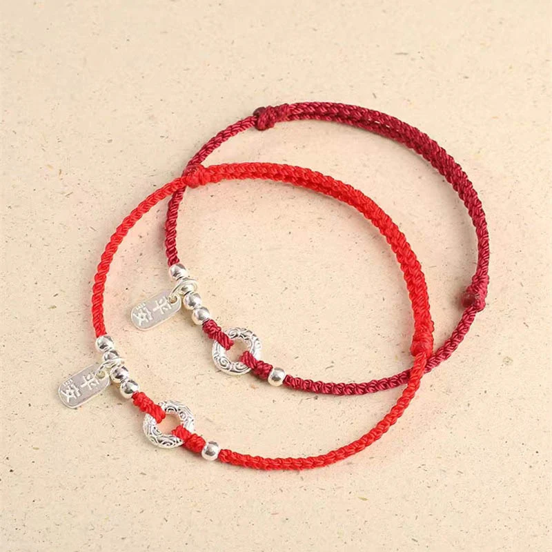 Buddha Stones 925 Sterling Silver Nuvole di Buon Auspicio Pace Fibbia Sano E Sano Bracciale Cavigliera - Image 2