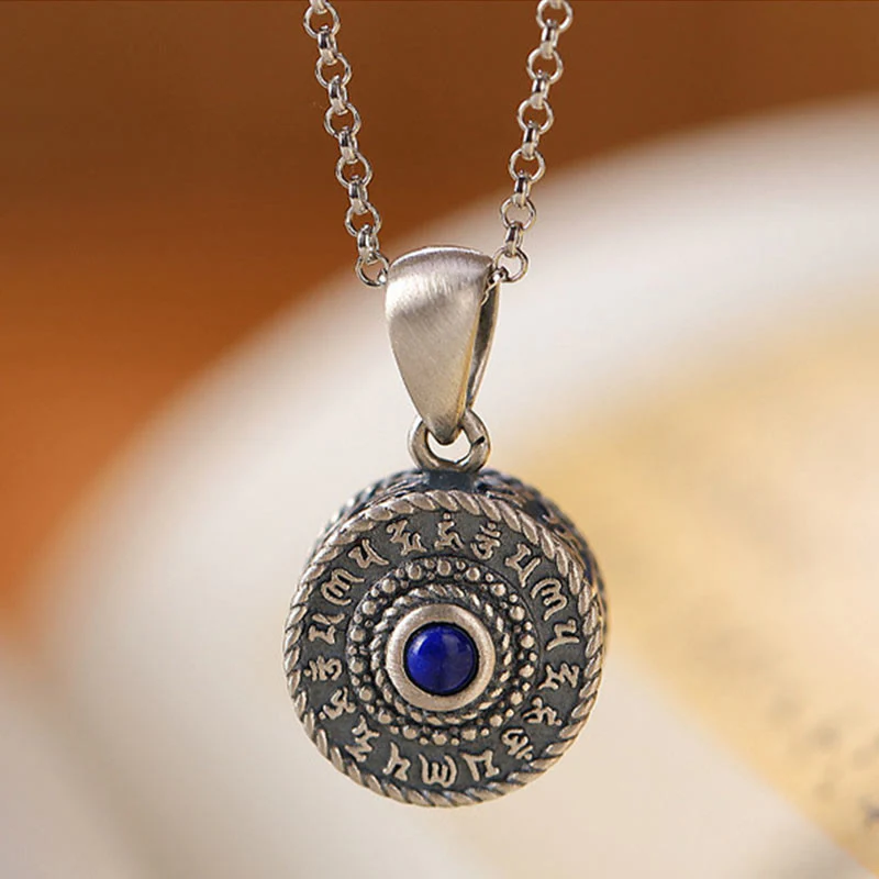 Collana con ciondolo in argento sterling 925 Buddha Stones, Om Mani Padme Hum, Lazurite, Lapislazzuli, Amore e Pace - Image 2