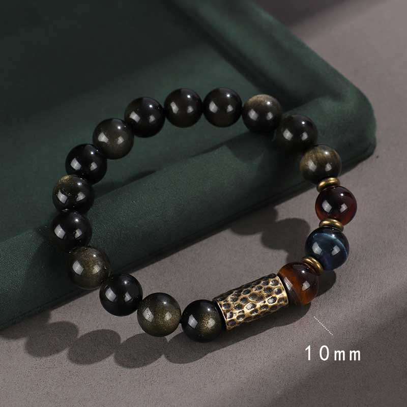 Buddha Stones 925 Sterling Silver Onice Nero Oro Lucente Ossidiana Roccia Lavica Occhio di Tigre Sei Vere Parole Bracciale Protezione Ricchezza - Image 13