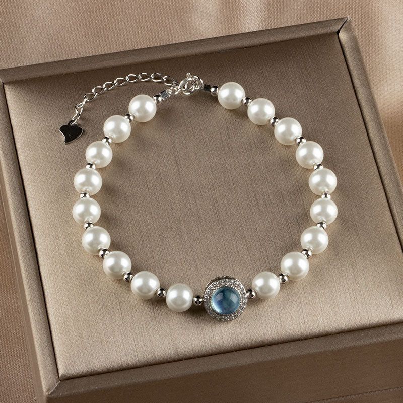 Buddha Stones 925 Sterling Silver Perla Calcedonio Blu Guarigione Catena Bracciale Anello - Image 3