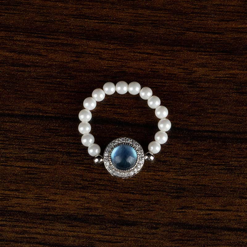 Buddha Stones 925 Sterling Silver Perla Calcedonio Blu Guarigione Catena Bracciale Anello - Image 6