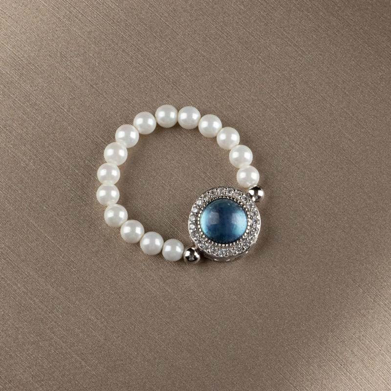 Buddha Stones 925 Sterling Silver Perla Calcedonio Blu Guarigione Catena Bracciale Anello - Image 7