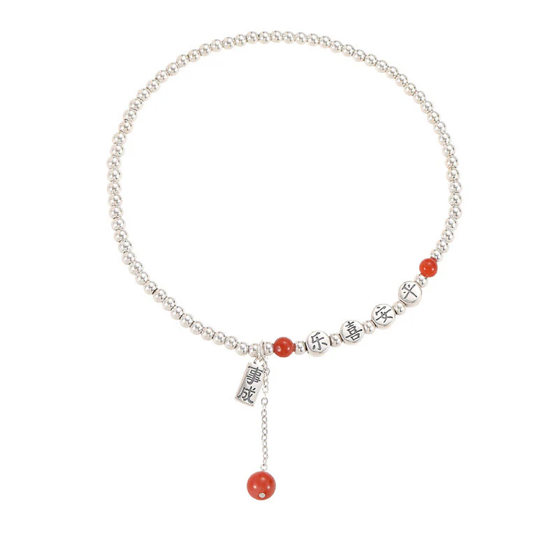 Buddha Stones 925 Sterling Silver Piccole Perle Agata Rossa Pace E Gioia Benedizione Cavigliera - Image 13