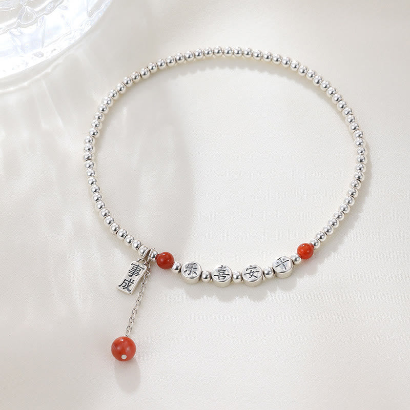 Buddha Stones 925 Sterling Silver Piccole Perle Agata Rossa Pace E Gioia Benedizione Cavigliera - Image 2