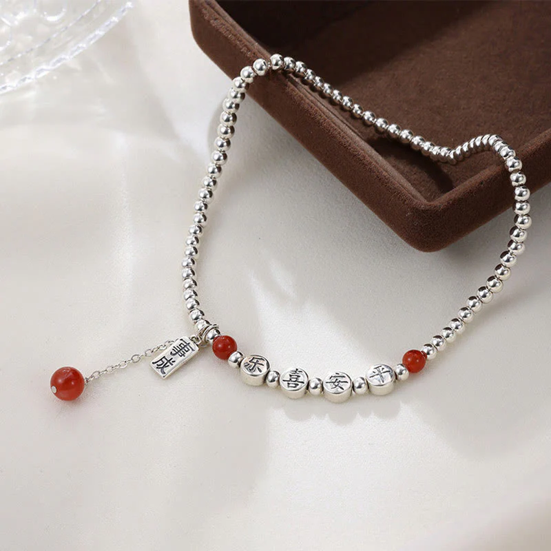 Buddha Stones 925 Sterling Silver Piccole Perle Agata Rossa Pace E Gioia Benedizione Cavigliera - Image 3