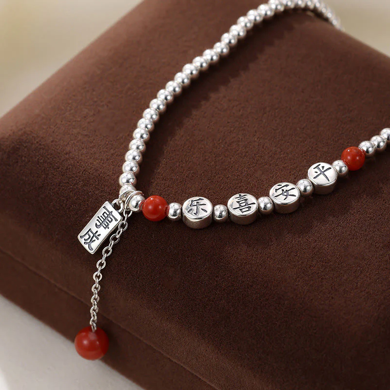 Buddha Stones 925 Sterling Silver Piccole Perle Agata Rossa Pace E Gioia Benedizione Cavigliera - Image 4