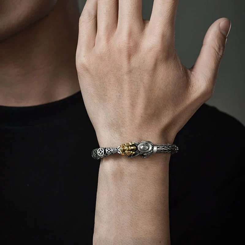 Buddha Stones 925 Sterling Silver PiXiu Monete di rame Lingotto Ricchezza Bracciale Bangle - Image 9
