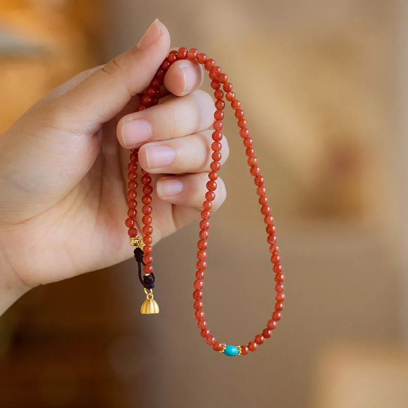 Buddha Stones 925 Sterling Silver Placcato Oro Naturale Agata Rossa Turchese Fiducia Bracciale Collana Ciondolo Anello Set - Image 4