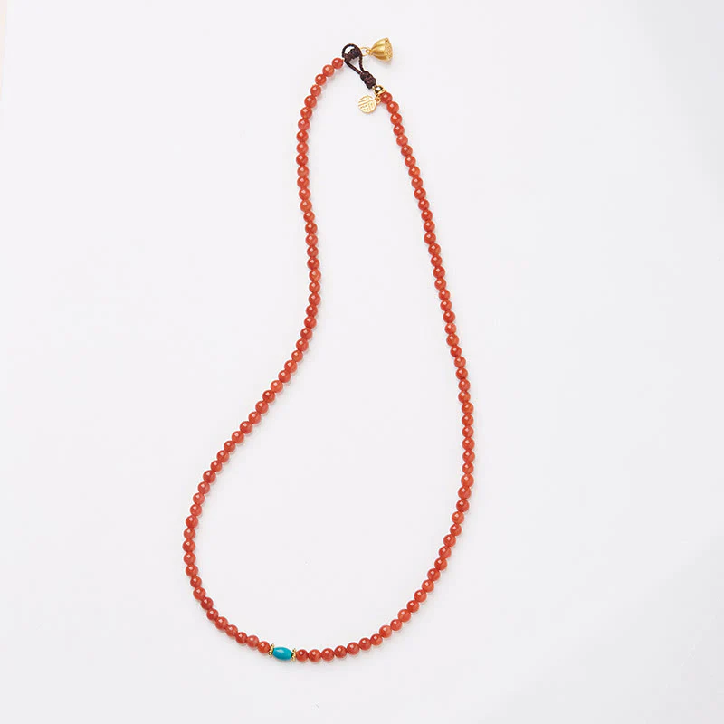 Buddha Stones 925 Sterling Silver Placcato Oro Naturale Agata Rossa Turchese Fiducia Bracciale Collana Ciondolo Anello Set - Image 6