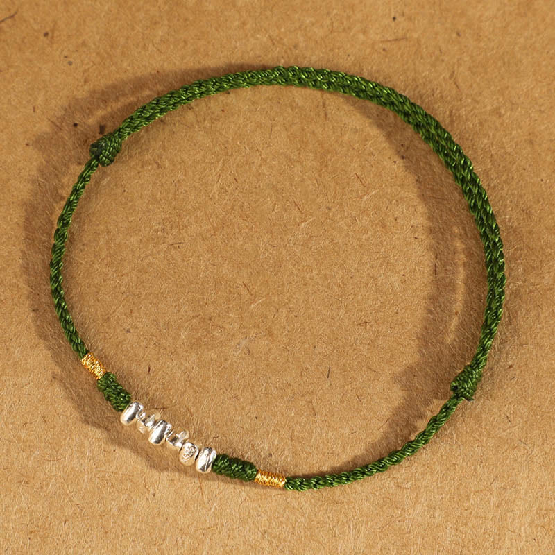 Buddha Stones 925 Sterling Silver String Protection Luck Braccialetto alla caviglia intrecciato ultra sottile - Image 15