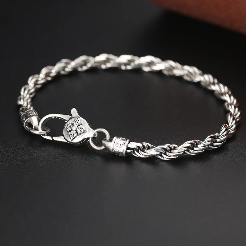 Buddha Stones 925 Sterling Silver Tibet Om Mani Padme Hum Doppio Dorje Vajra Twisted Design Bracciale Peace Love