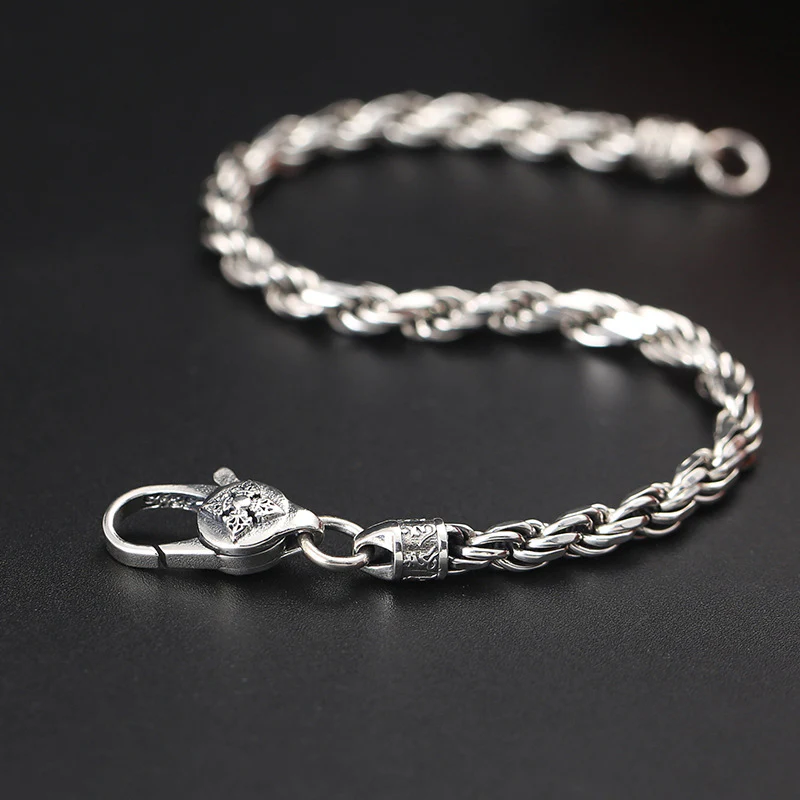 Buddha Stones 925 Sterling Silver Tibet Om Mani Padme Hum Doppio Dorje Vajra Twisted Design Bracciale Peace Love - Image 3