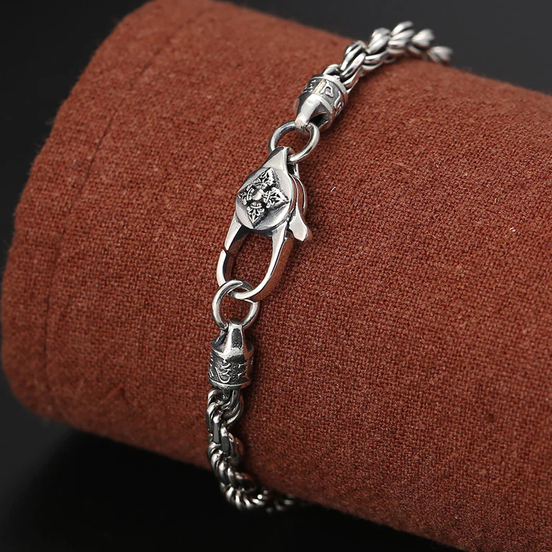 Buddha Stones 925 Sterling Silver Tibet Om Mani Padme Hum Doppio Dorje Vajra Twisted Design Bracciale Peace Love - Image 4