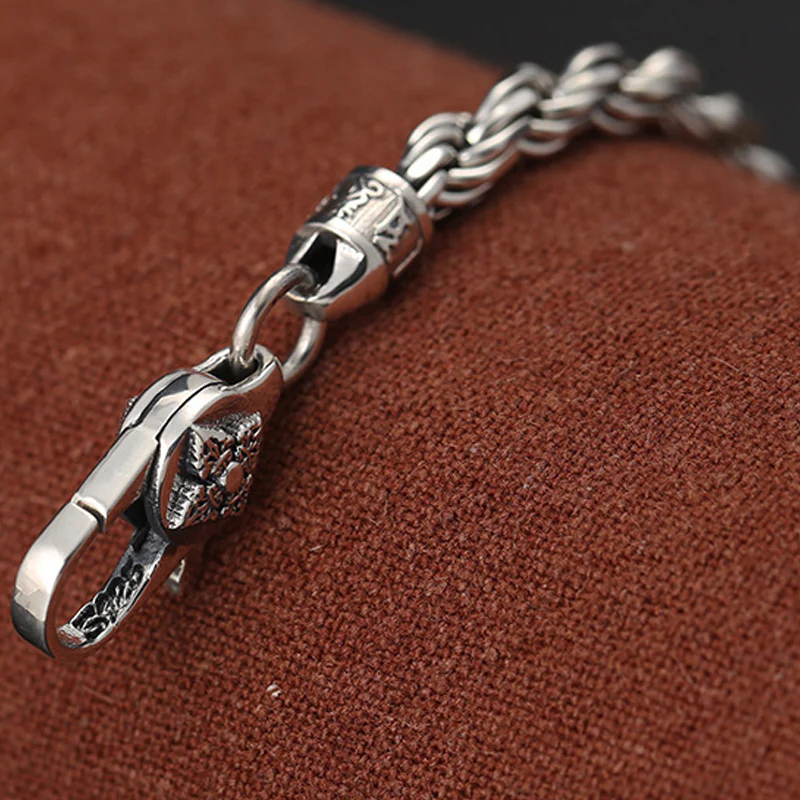 Buddha Stones 925 Sterling Silver Tibet Om Mani Padme Hum Doppio Dorje Vajra Twisted Design Bracciale Peace Love - Image 6