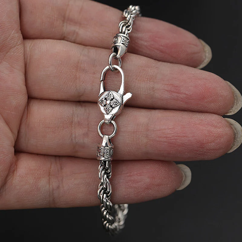 Buddha Stones 925 Sterling Silver Tibet Om Mani Padme Hum Doppio Dorje Vajra Twisted Design Bracciale Peace Love - Image 8