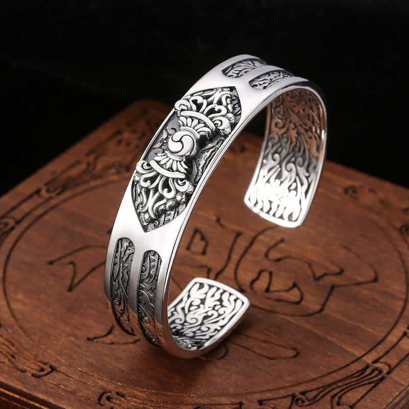 Buddha Stones 925 Sterling Silver Vajra Dorje Braccialetto con Potere Spirituale Inciso - Image 2