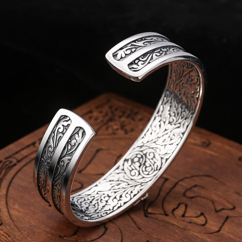 Buddha Stones 925 Sterling Silver Vajra Dorje Braccialetto con Potere Spirituale Inciso - Image 3