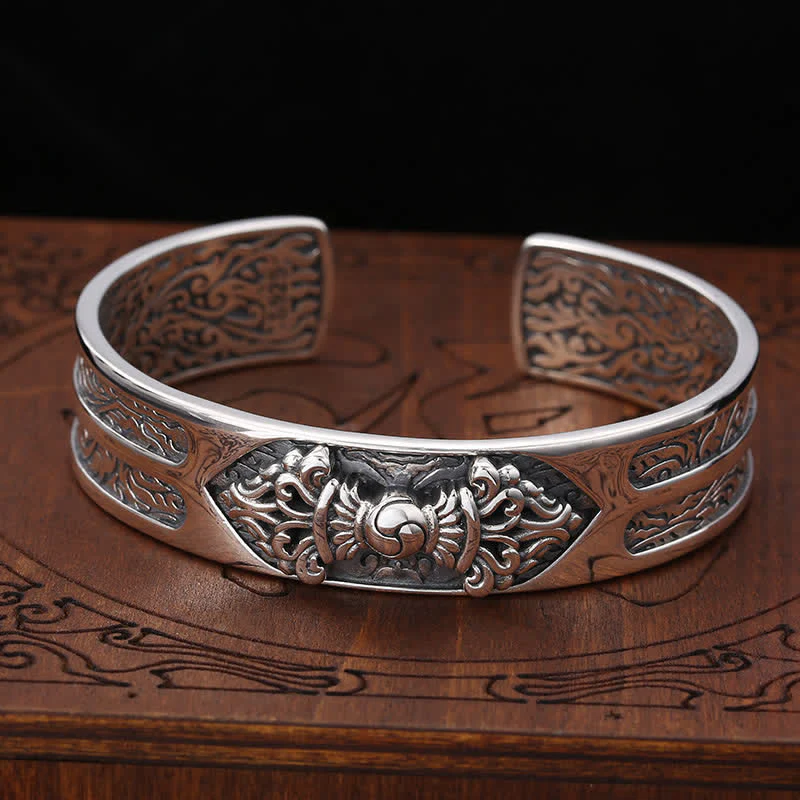 Buddha Stones 925 Sterling Silver Vajra Dorje Braccialetto con Potere Spirituale Inciso - Image 4