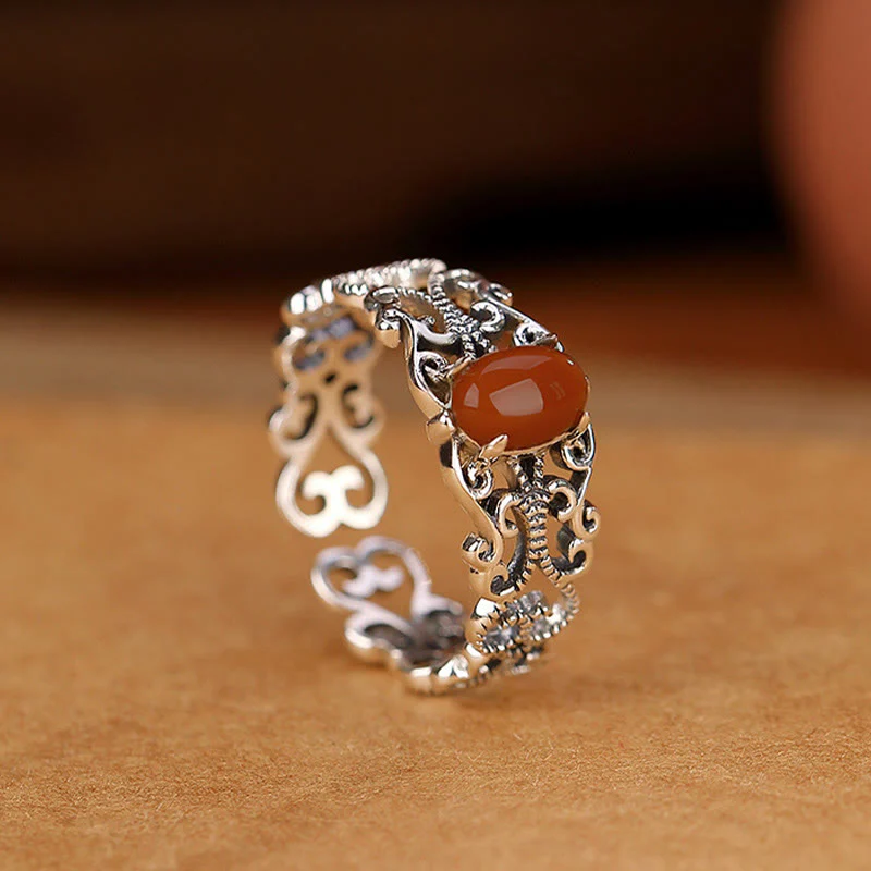 Buddha Stones 925 Sterling Silver Vintage Red Agate Self-acceptance Calm - Image 2