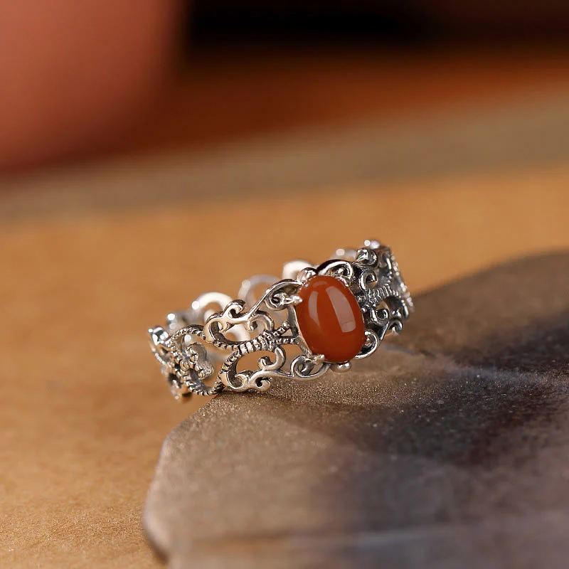 Buddha Stones 925 Sterling Silver Vintage Red Agate Self-acceptance Calm - Image 3