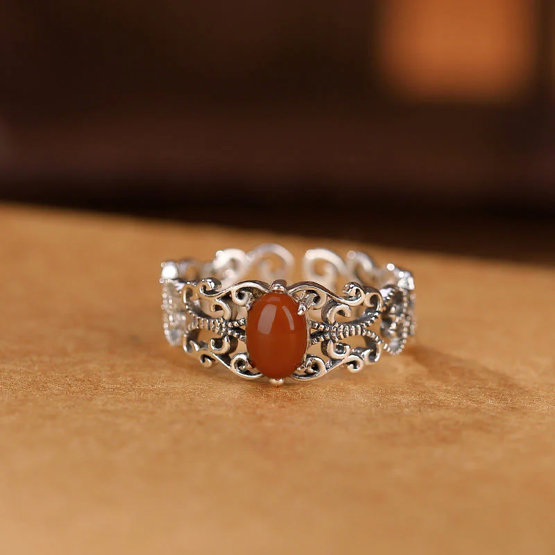 Buddha Stones 925 Sterling Silver Vintage Red Agate Self-acceptance Calm - Image 4