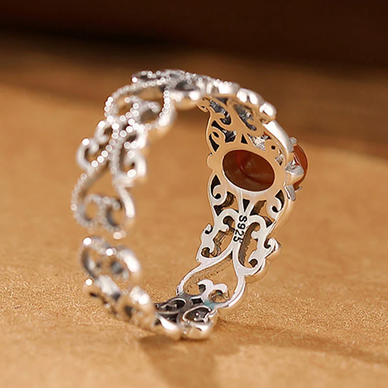 Buddha Stones 925 Sterling Silver Vintage Red Agate Self-acceptance Calm - Image 5