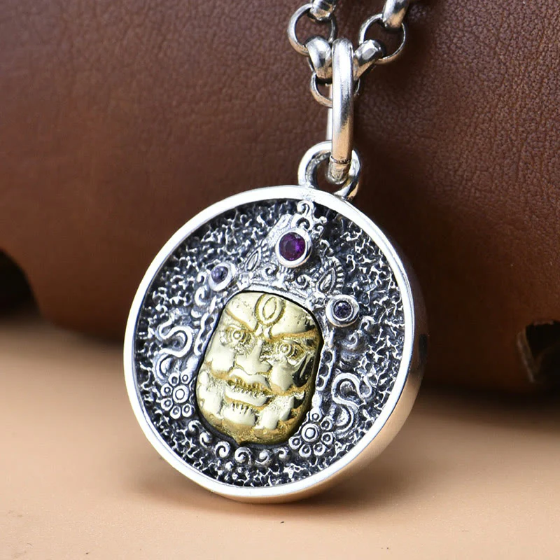 Buddha Stones 925 Sterling Silver Zakiram Dea della Ricchezza Dorje Vajra Collana Pendente Spirituale