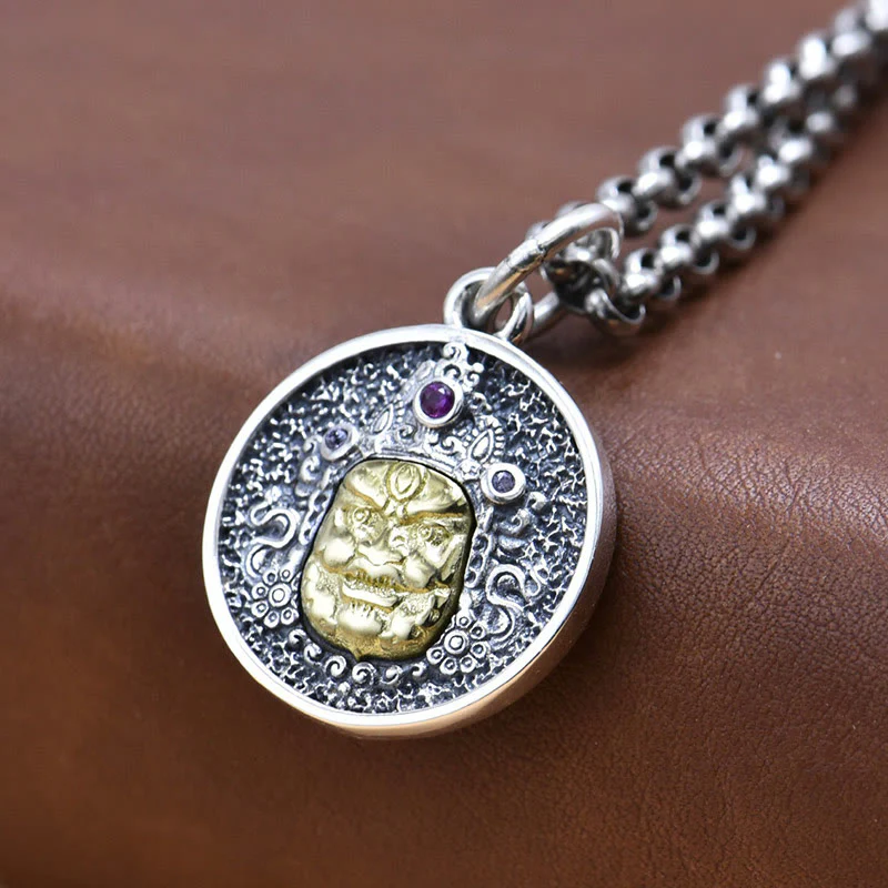 Buddha Stones 925 Sterling Silver Zakiram Dea della Ricchezza Dorje Vajra Collana Pendente Spirituale - Image 6