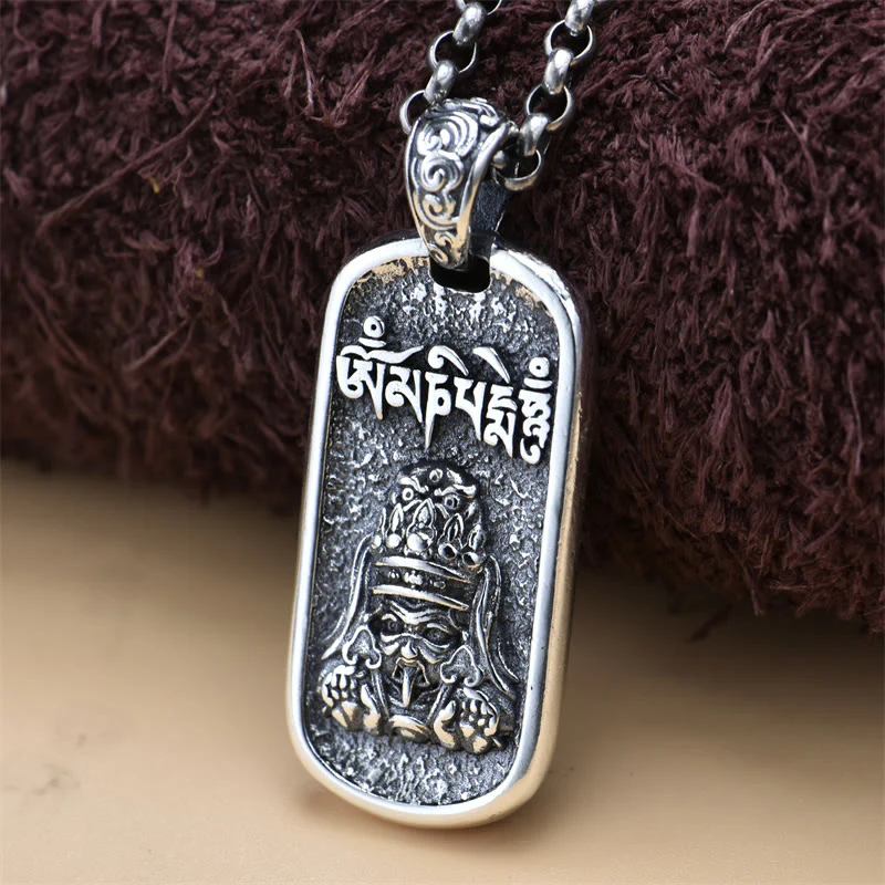 Buddha Stones 925 Sterling Silver Zakiram Dea della Ricchezza Om Mani Padme Hum Collana Pendente della Pace