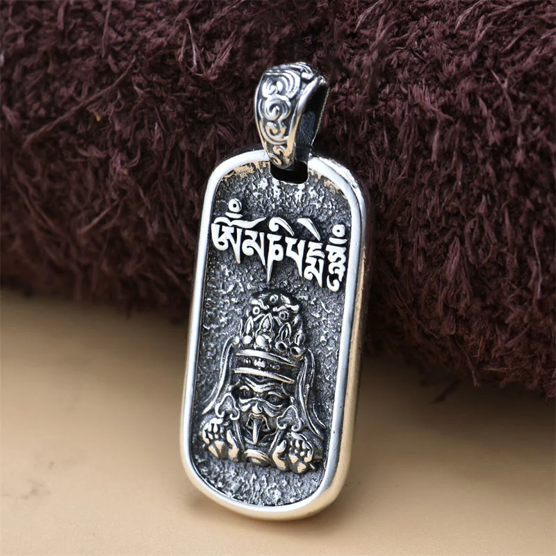 Buddha Stones 925 Sterling Silver Zakiram Dea della Ricchezza Om Mani Padme Hum Collana Pendente della Pace - Image 2