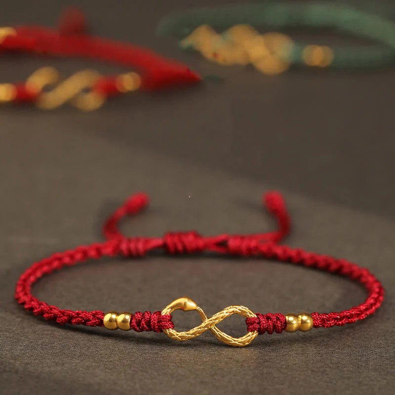 Buddha Stones 999 Oro Anno del Serpente Eterno Nodo Infinito Braccialetto Fatto a Mano della Fortuna - Image 18