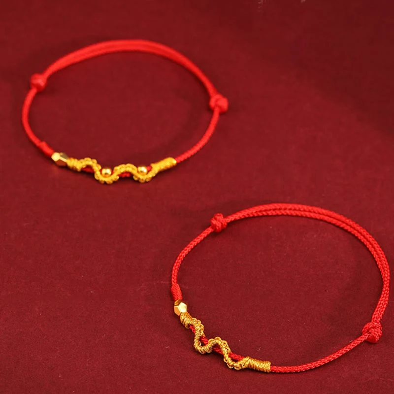 Buddha Stones 999 Oro Anno del Serpente Fatto a Mano Fortuna Forza Braccialetto Intrecciato Cavigliera - Image 3