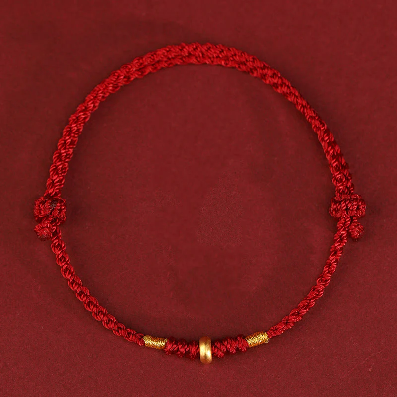 Buddha Stones 999 Oro Piccole Perline della Fortuna Corda Protezione Fortuna Braccialetto Intrecciato Cavigliera - Image 2
