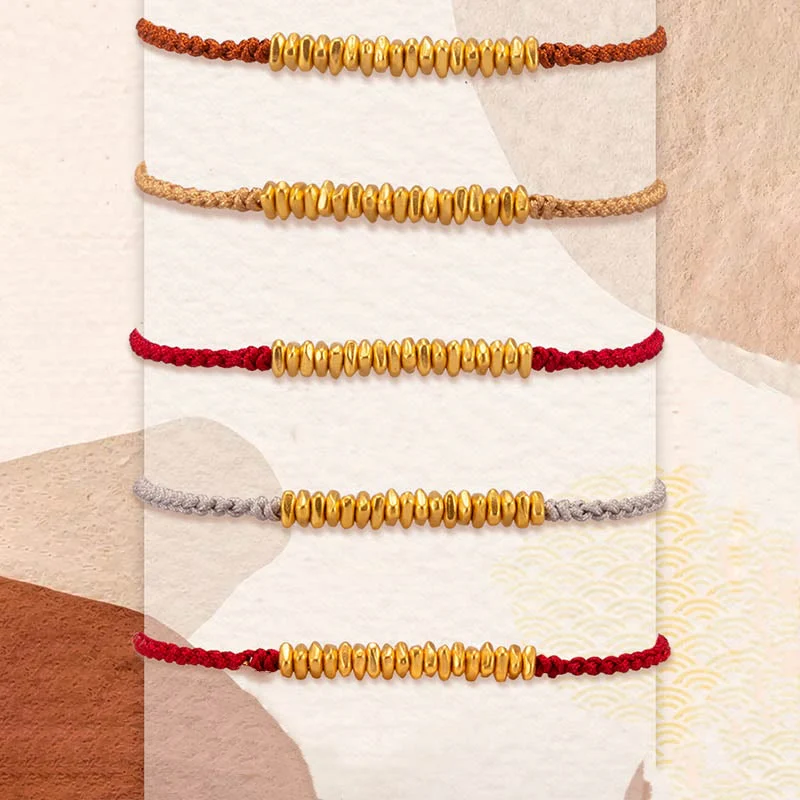 Buddha Stones 999 Oro Piccoli pezzi d'oro Design Fatto a mano Protezione Braccialetto in corda intrecciata - Image 17