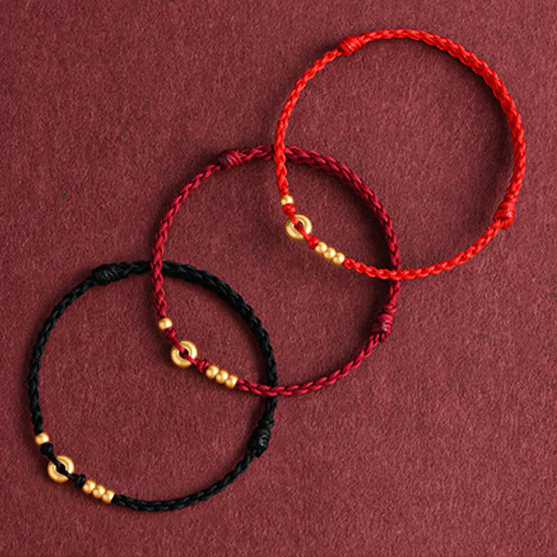 Buddha Stones 999 Oro Piccolo Fibbia della Pace Design Fatto a Mano Braccialetto di Corda Intrecciata Fortuna Cavigliera - Image 21