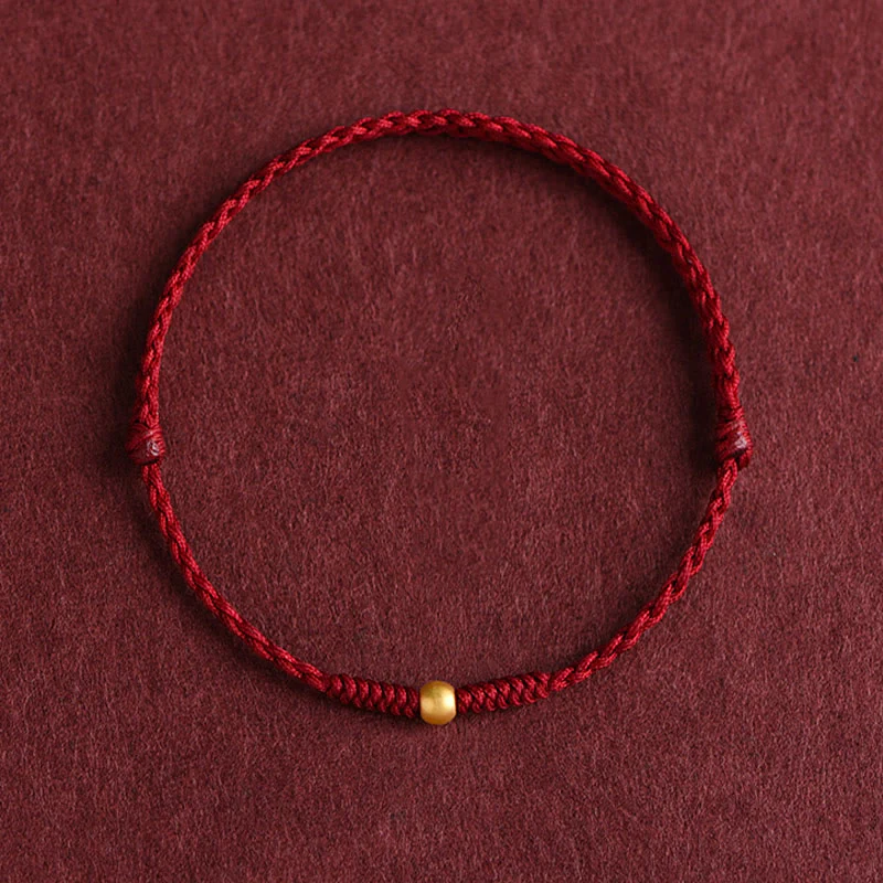 Buddha Stones 999 Oro Una Mini Perlina Design Fatto a Mano Forza Braccialetto Corda Intrecciata Cavigliera