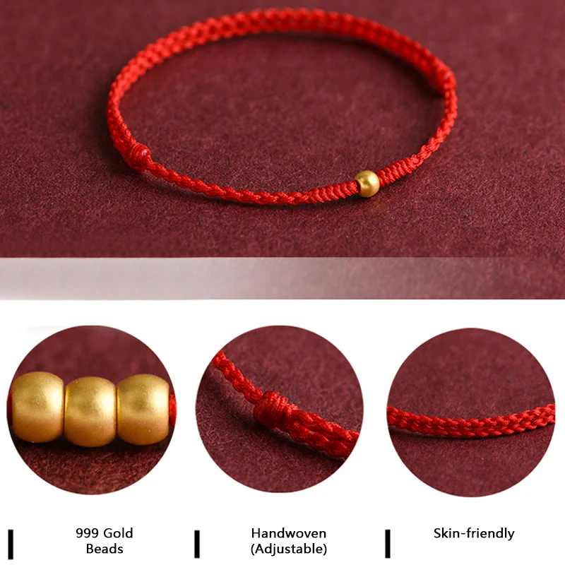 Buddha Stones 999 Oro Una Mini Perlina Design Fatto a Mano Forza Braccialetto Corda Intrecciata Cavigliera - Image 8