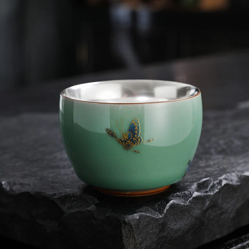 Buddha Stones Farfalla Pesce rosso Loto Koi Pesce Tazza da tè in ceramica Kung Fu Tazza da tè 120ml - Image 5