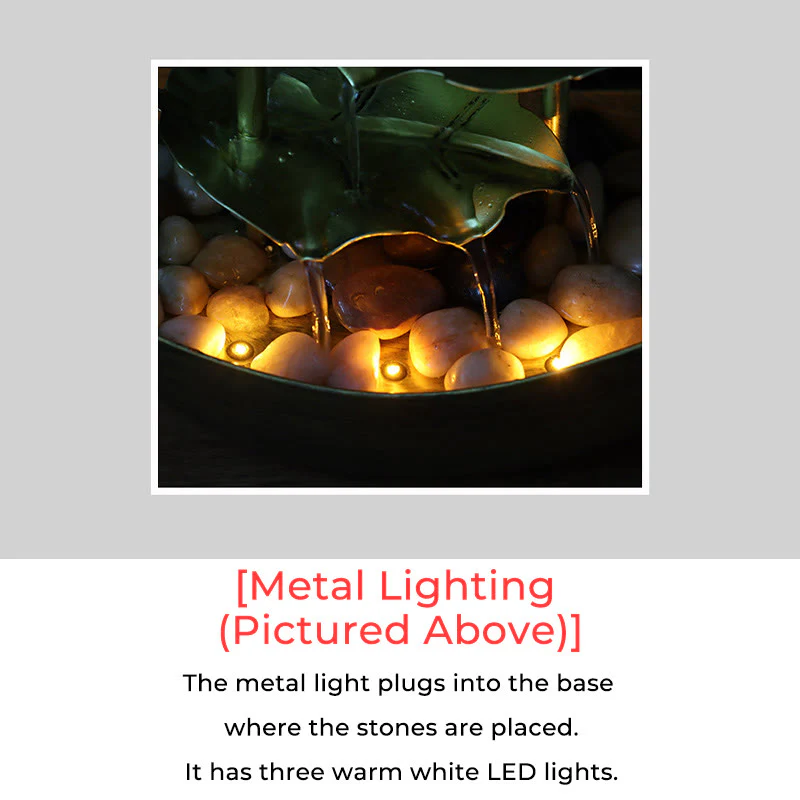 Ornamenti da tavolo per fontana a cascata a forma di foglia di loto con Buddha Stones e luce LED, decorazione per ufficio e scrivania - Image 26