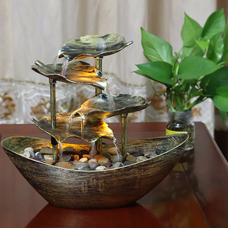 Ornamenti da tavolo per fontana a cascata a forma di foglia di loto con Buddha Stones e luce LED, decorazione per ufficio e scrivania - Image 8