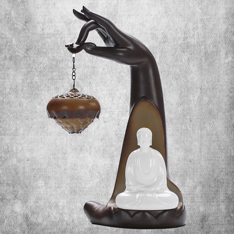 Buddha Stones a LED Buddha Hand Backflow Fumo Fontana Guarigione Bastoncino di Ceramica Bruciatore di Incenso Decorazione - Image 11