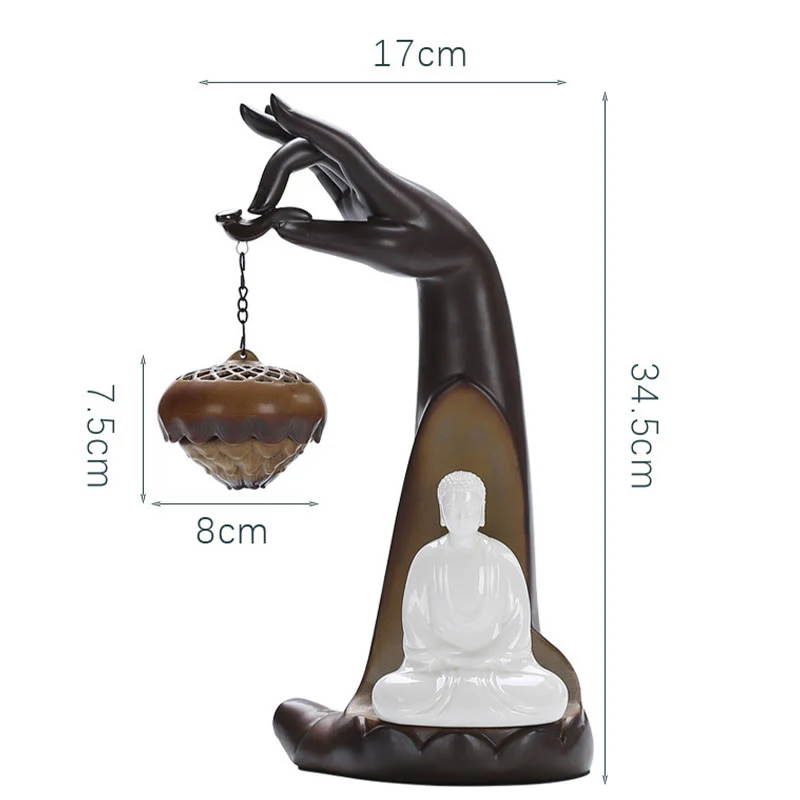 Buddha Stones a LED Buddha Hand Backflow Fumo Fontana Guarigione Bastoncino di Ceramica Bruciatore di Incenso Decorazione - Image 12