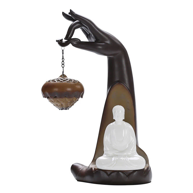 Buddha Stones a LED Buddha Hand Backflow Fumo Fontana Guarigione Bastoncino di Ceramica Bruciatore di Incenso Decorazione - Image 13