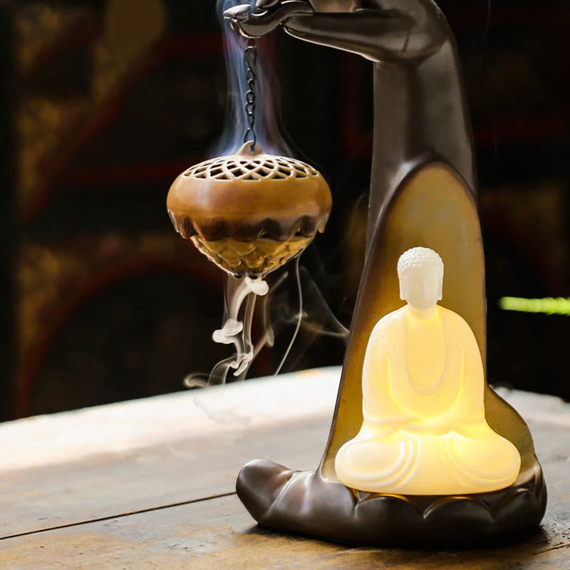 Buddha Stones a LED Buddha Hand Backflow Fumo Fontana Guarigione Bastoncino di Ceramica Bruciatore di Incenso Decorazione - Image 6