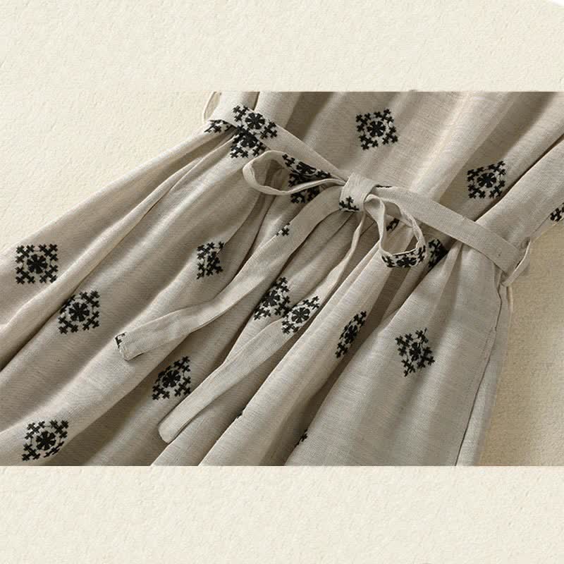 Buddha Stones Abito estivo da donna senza maniche con coulisse e stampa geometrica, stile boho, con tasche. - Image 9