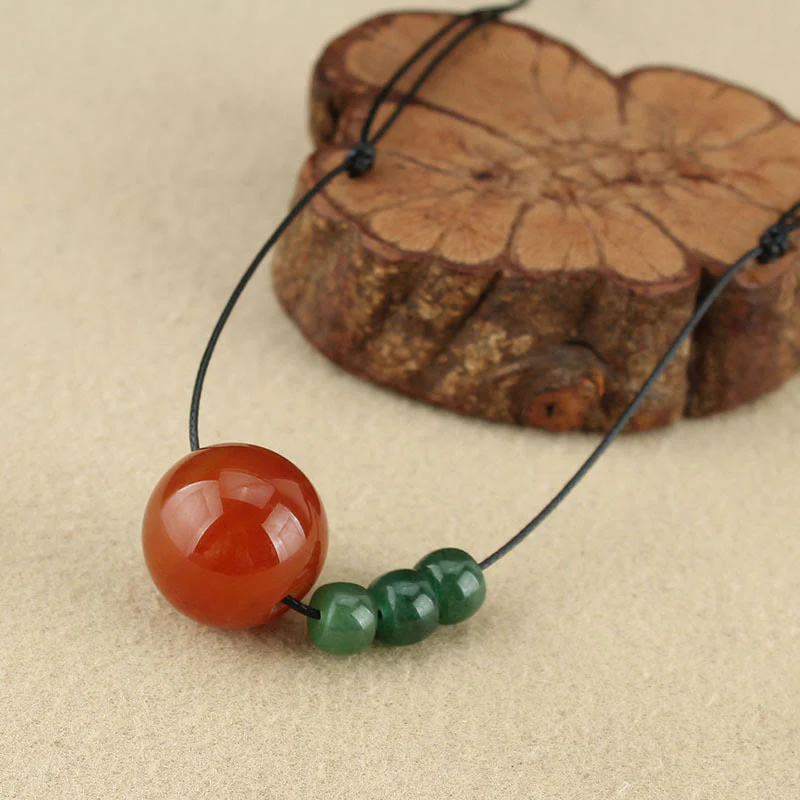 Buddha Stones Agata rossa Avventurina verde Perline di semi di Bodhi verde Collana con ciondolo in corda di cuoio calmo - Image 4
