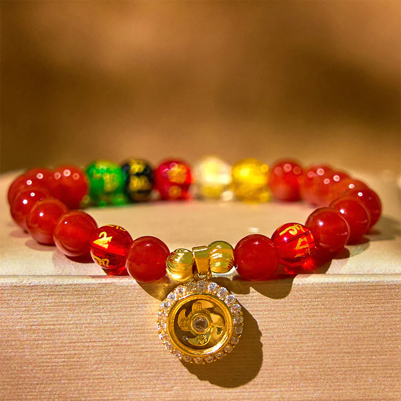 Buddha Stones Agata rossa Om Mani Padme Hum Cinque direzioni Dei della ricchezza Zircone Ciclone Charm Braccialetto di accettazione di sé - Image 3