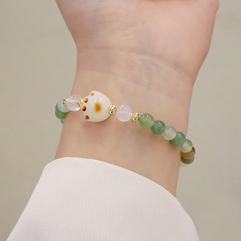 Buddha Stones Agata verde Pietra del sole Occhio di gatto Semi di Bodhi Braccialetto di supporto per zampe di gatto
